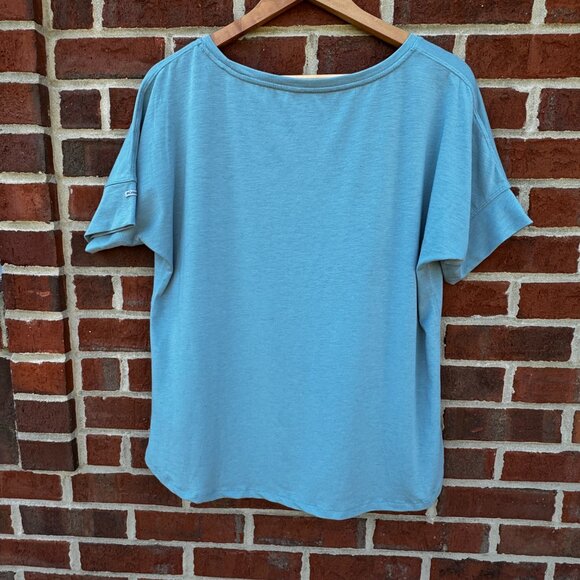 Columbia Easy Does It Tee Womens LG Blue Short Cuffed Dolman Sleeve Curved Hem - Picture 2 of 8